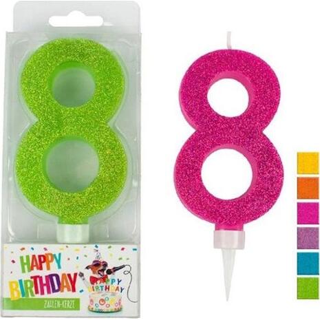 Κερί γενεθλίων Trend Glitter Maxi No 8 σε 6 διαφορετικά χρώματα